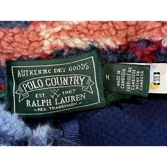 Polo Country Ralph Lauren Aztec Patchwork Pile Fleece Jacket Size Medium M New - Picture 3 of 4